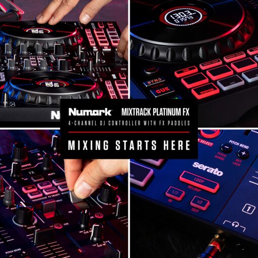 Numark Mixtrack Platinum FX - DJ Controller For Serato DJ with 4 Deck Control, DJ Mixer, Built-in Audio Interface, Jog Wheel Displays and FX Paddles - Image 3