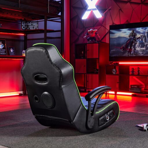 X Rocker Limewire Video Gaming Floor Chair with Armrests, Built-In Audio via Wireless Bluetooth, Foldable, Vegan Leather, 300 lbs Max, Amazon Exclusive, Black with Green - Image 3