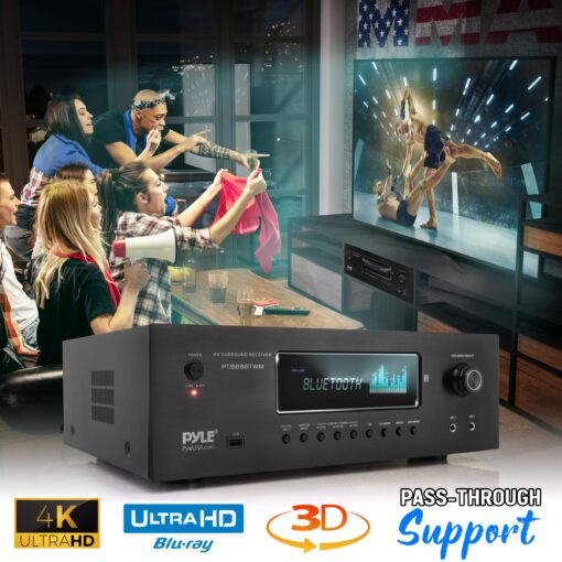Pyle 1000W Bluetooth Home Theater Karaoke Receiver - 5.2-Ch Stereo Amplifier 2 UHF Wireless Microphone Video Pass-Through Supports, MP3/USB/HDMI/AM/FM Radio - PT888BTWM.5 - Image 4