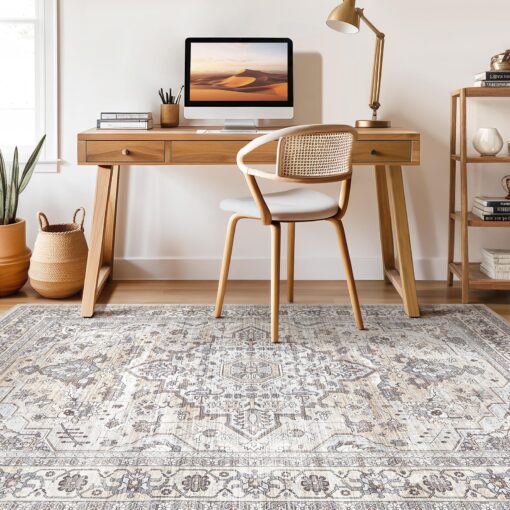 9x12 Area Rug Living Room: Washable Boho Large Neutral Vintage Soft Rugs Stain Resistant Farmhouse Non Slip Indoor Floor Carpet for Bedroom Nursery Kids Playroom Office Dining Room Home- Ivory Gray - Image 4