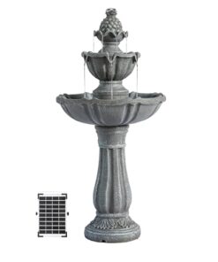 XBrand 36.2'' Solar Water Fountain, 2-Tier, Grey Resin, Outdoor, with Solar Panel & Solar Pump for Home Garden Yard Decor, (AM2167)