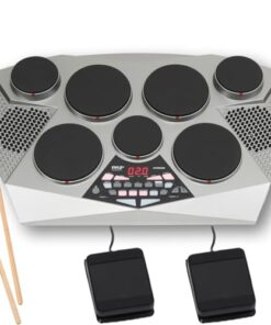 Pyle Pro Electronic Drum kit - Portable Electric Tabletop Drum Set Machine with Digital Panel, 7 Drum Pad, Hi-Hat / Kick Bass Pedal Controller USB AUX -Tom Toms, Hi-Hat, Snare Drums, Cymbals - PTED06