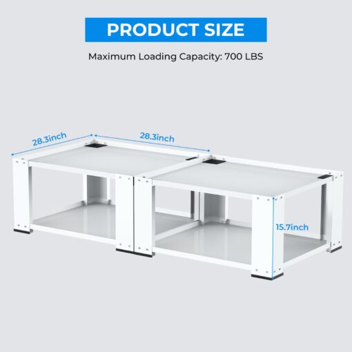 2 Pack Laundry Pedestal for Washer and Dryer - Fit 27 and 28 Inch Washer and Dryer Stand Heavy Duty Steel Universal Washing Machine Raiser 700lbs Capacity 15.7'' Height White - Image 3