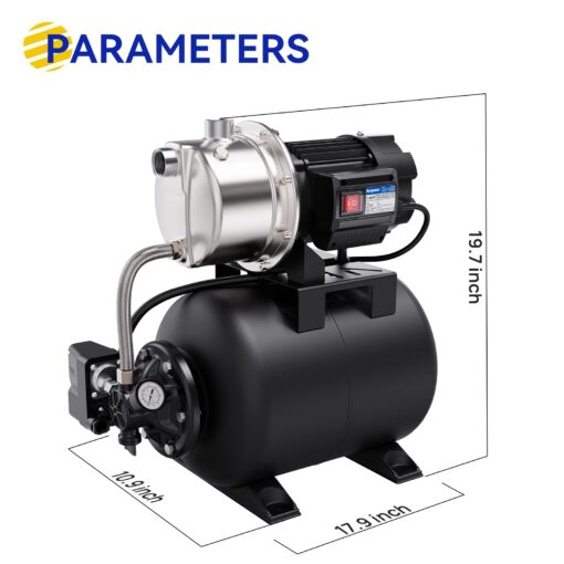 Acquaer 1.6 HP Shallow Well Pump with Pressure Tank, Stainless Steel, 1320 GPH 115V Irrigation Pump, Automatic Water Booster Jet Pump for Home, Garden, Lawn - Image 2