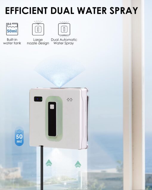 Yoolax Window Cleaning Robot, Automatic Window Cleaner Robot with Dual Water Spray, 3000Pa Suction Power, Robotic Window Cleaner with App & Remote Control, White - Image 6