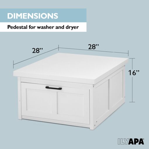 Ilyapa Washer and Dryer Stand - Universal Wooden Laundry Pedestal Washing Machine Stand Base with Drawer - Compatible with Samsung, LG, GE, Maytag - 28x28x16 in. - Patent Pending - Image 6
