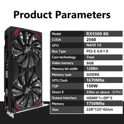 AISURIX RX 5500 8gb GDDR6 Graphics Card,128 Bit, 3XDP, HDMI, PCI Express 4.0X8, 8pin with Fan Intelligent System,Gaming PC Computer Video Cards with 3X DisplayPort +1X HDMI (5500 Style 2) - Image 5