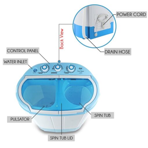 Pyle Upgraded Version Pyle Portable Washer & Spin Dryer, Mini Washing Machine, Twin Tubs, Spin Cycle w/Hose, 11lbs. Capacity, 110V - Ideal For Compact Laundry - Image 5