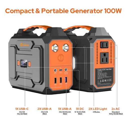 ZeroKor Portable Power Station, 100W 110V Portable Power Pack with AC Outlet, Portable Solar Generator 146Wh External Battery with DC USB C QC3.0 for Camping Home Use RV VanLife(without Solar Panel) - Image 6