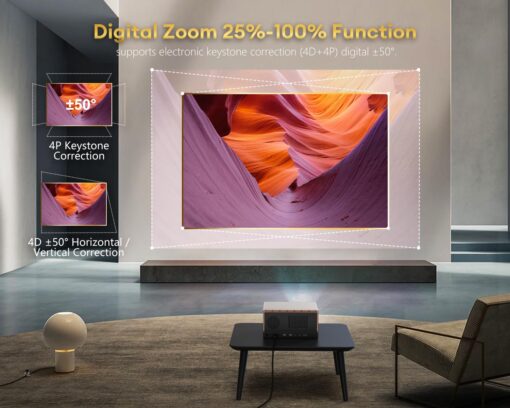 4K Projector with WiFi and Bluetooth, XIDU 1200 ANSI Native 1080P Outdoor Projector with 25%Zoom, Fully Sealed Engine, HDR10+, 20W Speakers, Movie Projector for Phone/iOS/Android/HDMI/USB/TV Stick - Image 4