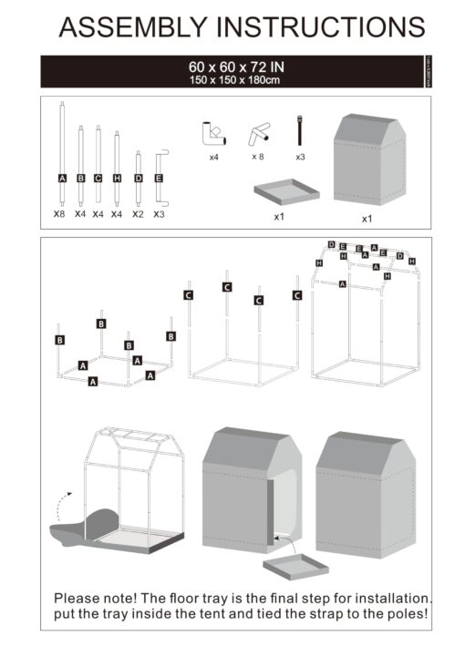 5x5 Grow Tent, 60"x60"x72" Roof Cube Plant Grow Tent, Indoor Growing Tent with Observation Windows, Lightproof Roof Cube Tent with Floor Tray, Mylar Hydroponic Tent - Image 2