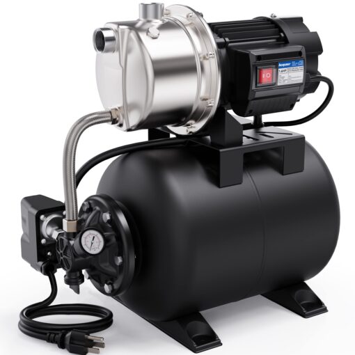 Acquaer 1.6 HP Shallow Well Pump with Pressure Tank, Stainless Steel, 1320 GPH 115V Irrigation Pump, Automatic Water Booster Jet Pump for Home, Garden, Lawn