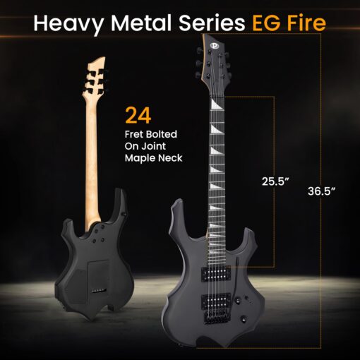 Pyle Heavy Metal EG Fire Electric Guitar Axe w/ Amplifier Kit, Full Size Instrument w/ Practice Amp & Accessories, Black Matte - Image 7