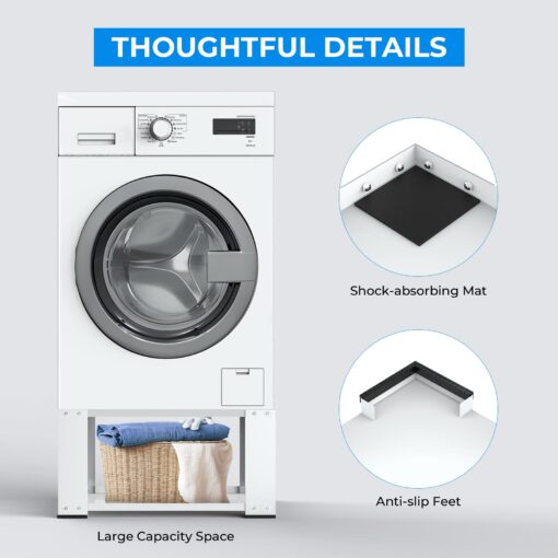 2 Pack Laundry Pedestal for Washer and Dryer - Fit 27 and 28 Inch Washer and Dryer Stand Heavy Duty Steel Universal Washing Machine Raiser 700lbs Capacity 15.7'' Height White - Image 5