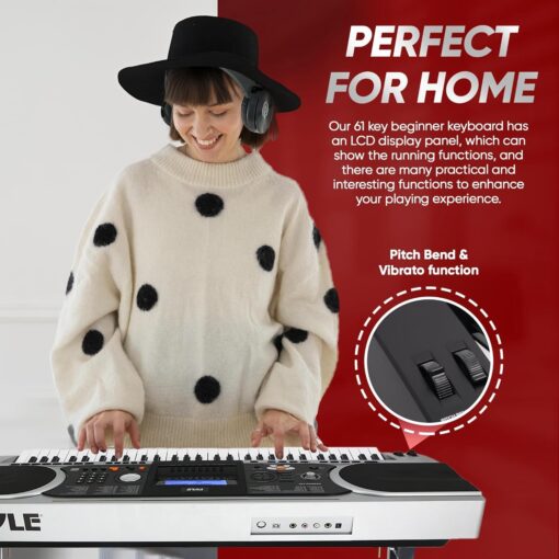 Pyle Portable Electronic Piano Digital Keyboard, 61 Keys w/ Built-in Speakers, 162 Sounds, 200 Music Styles, Waterproof Bag, Sustain Pedal & Headset - Image 4