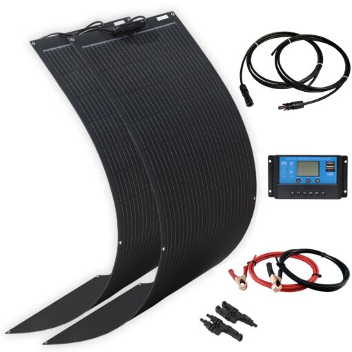 XINPUGUANG Flexible Solar Panel 200W 12V /24V System kit,100W Monocrystalline Module,20A Charge Controller,Extension Cable, Charge for Boat, RV, Cabin, Camper,12v Battery(200W Solar Panel kit)
