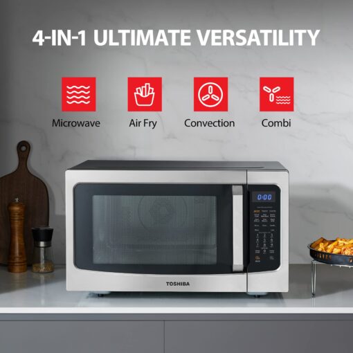 Toshiba Air Fryer Combo 4-in-1 Countertop Microwave Oven, Smart Sensor, Convection, Mute Function, Position Memory 13.6" Turntable, 1.5 Cu Ft, 1000W, Silver, ML-EC42P(SS) - Image 8