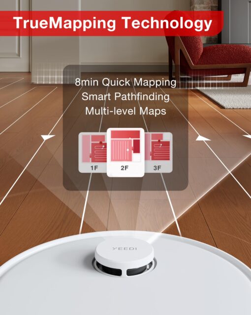 Yeedi C12 Robot Vacuum Cleaner and Mop, 8000Pa Strong Suction, ZeroTangle Brush, Smart Navigation, Self-Charging, White - Image 3