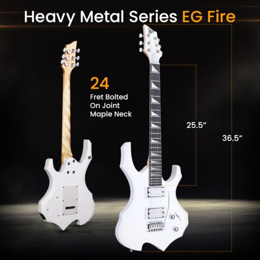 Pyle Heavy Metal EG Fire Electric Guitar Axe w/ Amplifier Kit, Full Size Instrument w/ Practice Amp & Accessories, White Matte - Image 7
