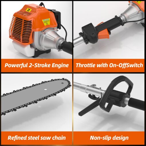 48CC Gas Powered Pole Saws,2-Stroke Gas Pole Saws for Tree Trimming with11.5in Cutting Bar, with Extendable Pole to Height Reachable 16 FT Chainsaw Tree Trimmer - Image 4