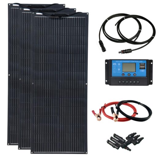 XINPUGUANG Flexible Solar Panel 300W 12V /24V System kit,100W Monocrystalline Module,30A Charge Controller,Extension Cable, Charge for Boat, RV, Cabin, Camper,12v Battery (300W Solar Panel kit)