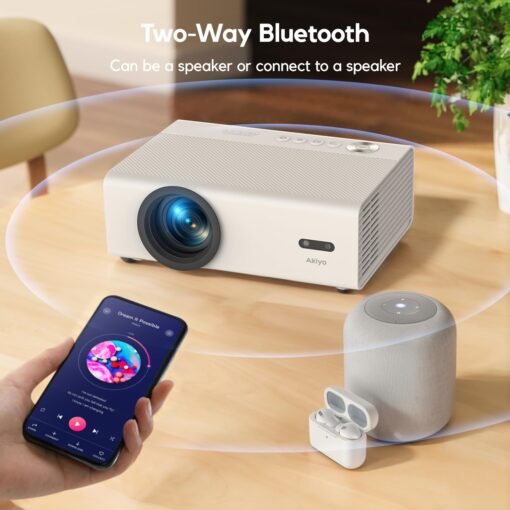 AKIYO Smart Projector With WiFi and Bluetooth, 600ANSI Portable Mini, 50% Zoom, Native 1080P Compatible With iOS/Android/HDMI/USB - Netflix Licensed & Auto Focus/Keystone - Image 3