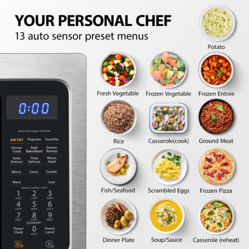 Toshiba Air Fryer Combo 4-in-1 Countertop Microwave Oven, Smart Sensor, Convection, Mute Function, Position Memory 13.6" Turntable, 1.5 Cu Ft, 1000W, Silver, ML-EC42P(SS) - Image 6