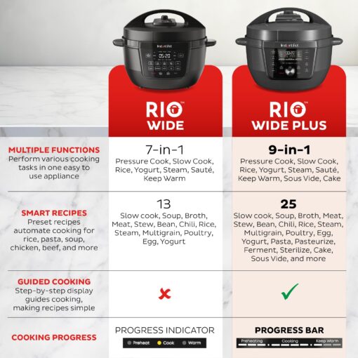 Instant Pot RIO Wide Plus, 7.5 Quarts 35% Larger Cooking Surface, WhisperQuiet Steam Release, 9-in-1 Electric Multi-Cooker, Pressure Slow Cooker, Rice Cooker, Steamer, Sauté, Cake & Warmer, XL - Image 8