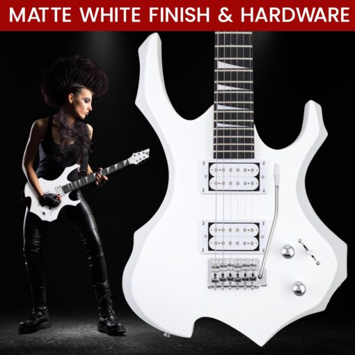 Pyle Heavy Metal EG Fire Electric Guitar Axe w/ Amplifier Kit, Full Size Instrument w/ Practice Amp & Accessories, White Matte - Image 6