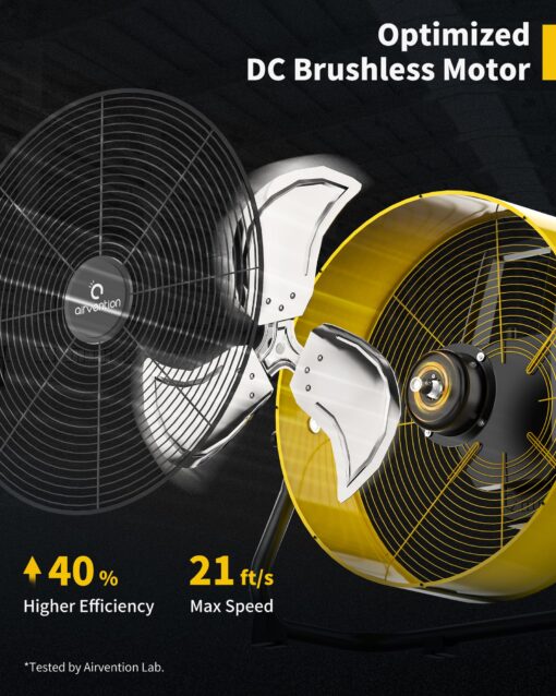 Airvention 15600mAh Rechargeable Battery Operated Drum Fan, 12 inch Yellow Industrial High Velocity Floor Fan, Shop Fan for Camping Gym Garage Outdoor Indoor, AI-F600Y - Image 7