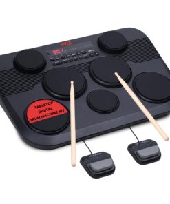 Pyle Electronic Tabletop Digital Drum Set, Compact Portable Drum Pad Kit w/ 7 Touch Sensitive Drum Pads and Pedals, 273 Sounds, USB & Headphone Outputs, MIDI/AUX Inputs, 4x5” Drums & 3x3.5” Cymbals