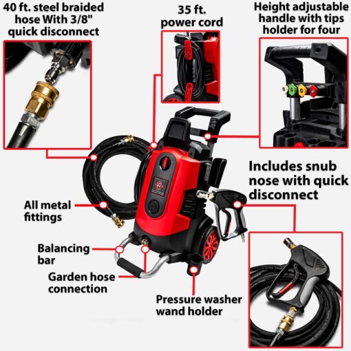 Adam's Polishes Electric Pressure Washer 2.0 - Powerful 1.8 GPM 2500 PSI Car Wash Pressure Washer Sprayer | Snub Nose & Tip Attachment | Use W/Car Soap | Patio Boat RV Motorcycle Car Garage Deck - Image 5