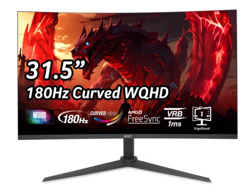 Acer Nitro 31.5" WQHD 2560 x 1440 1500R Curved PC Gaming Monitor | AMD FreeSync | Up to 180Hz Refresh | 1ms VRB | Speakers | 1 x Display Port 1.4 & 2 x HDMI 2.0 | XZ320QU S3bmiiphx