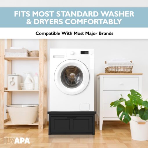 Ilyapa Washer and Dryer Stand - 28x28x16 in. Universal Laundry Pedestal, Washer and Dryer Pedestals with Drawer - Washing Machine Stand Base Compatible with Samsung, LG, GE, Maytag - Image 2