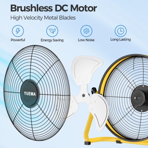 YUEMA Battery Operated Powered 14 Inch Floor Fan High Velocity Rechargeable Fan Cordless Metal Blade Portable Fan for Camping Travel Patio Tent Indoor Outdoor 360 Degree Manual Tilt 12 Speed - Image 6