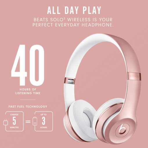 Beats Solo3 Wireless On-Ear Headphones - Apple W1 Headphone Chip, Class 1 Bluetooth, 40 Hours of Listening Time, Built-in Microphone - Rose Gold - Image 4