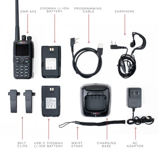 BTECH DMR-6X2 DMR & Analog Dual Band Two-Way Radio (USB-C Battery) – 7W VHF/UHF (136-174MHz & 400-480MHz), Encryption, GPS, Talker Alias, APRS, Voice Recording, includes Accessory Kit with 2 Batteries - Image 2