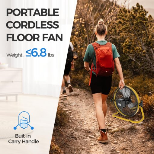YUEMA Battery Operated Powered 14 Inch Floor Fan High Velocity Rechargeable Fan Cordless Metal Blade Portable Fan for Camping Travel Patio Tent Indoor Outdoor 360 Degree Manual Tilt 12 Speed - Image 4