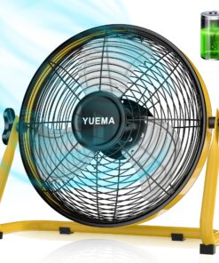 YUEMA Battery Operated Powered 16 Inch Floor Fan High Velocity Rechargeable Fan Cordless Metal Blade Portable Fan for Camping Travel Patio Tent Indoor Outdoor 360 Degree Manual Tilt 12 Speed
