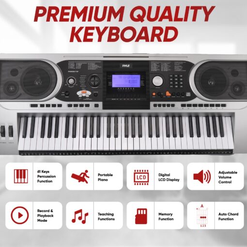 Pyle Portable Electronic Piano Digital Keyboard, 61 Keys w/ Built-in Speakers, 162 Sounds, 200 Music Styles, Waterproof Bag, Sustain Pedal & Headset - Image 9