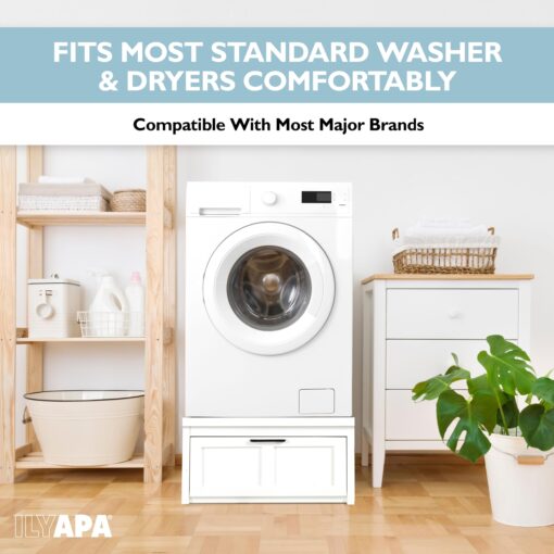 Ilyapa Washer and Dryer Stand - Universal Wooden Laundry Pedestal Washing Machine Stand Base with Drawer - Compatible with Samsung, LG, GE, Maytag - 28x28x16 in. - Patent Pending - Image 2
