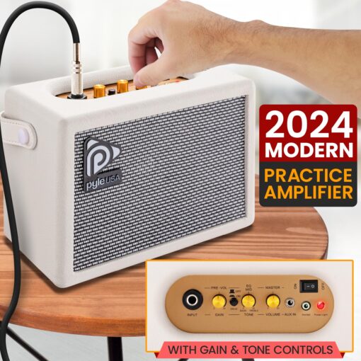 Pyle Heavy Metal EG Fire Electric Guitar Axe w/ Amplifier Kit, Full Size Instrument w/ Practice Amp & Accessories, White Matte - Image 5