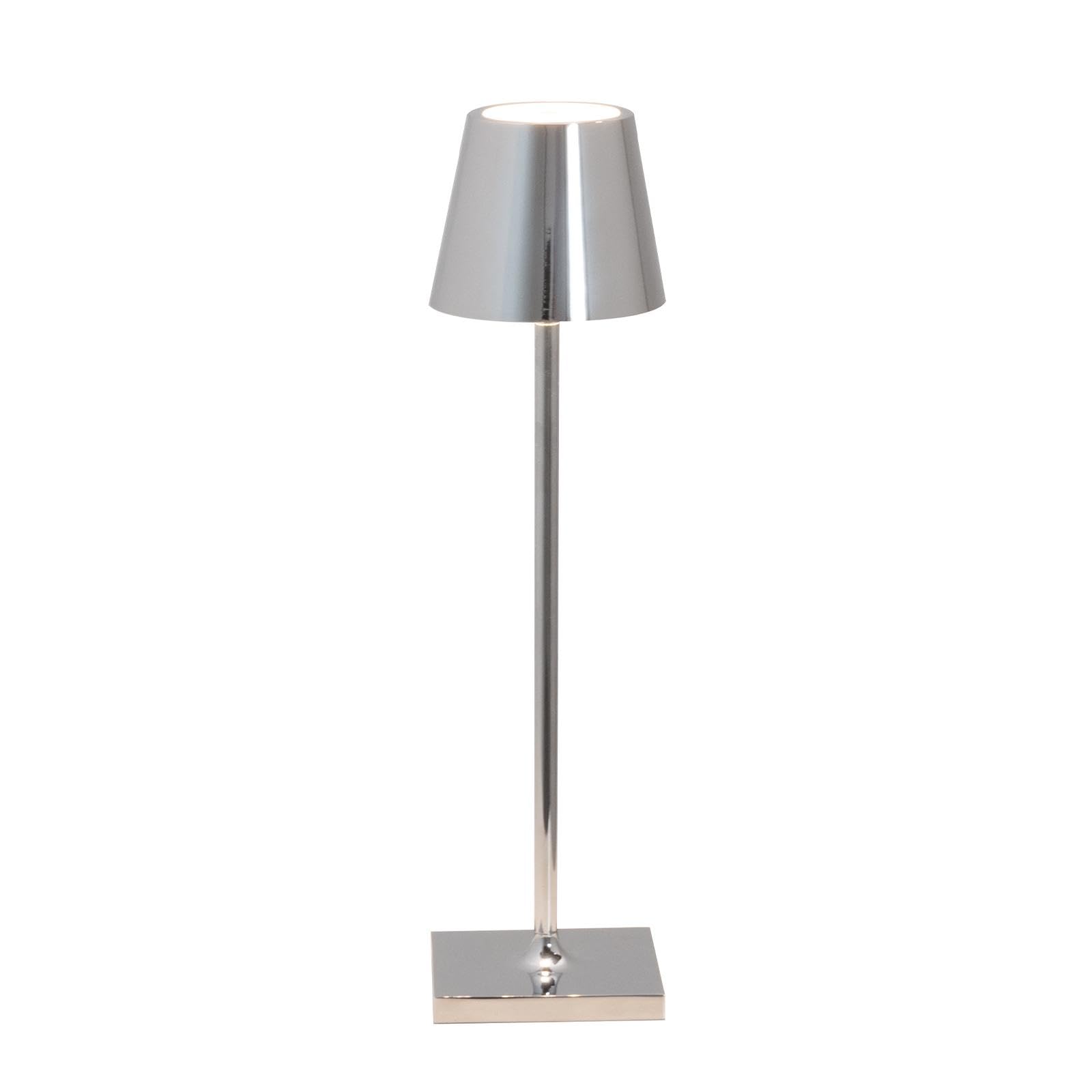 Zafferano, Poldina Micro Lamp with Glossy Chrome Finish, Rechargeable Cordless Table Lamp with Touch Controls, Usable as an Indoor Lamp, Dimmer, 2200-3000 K, Height 10.8 Inches