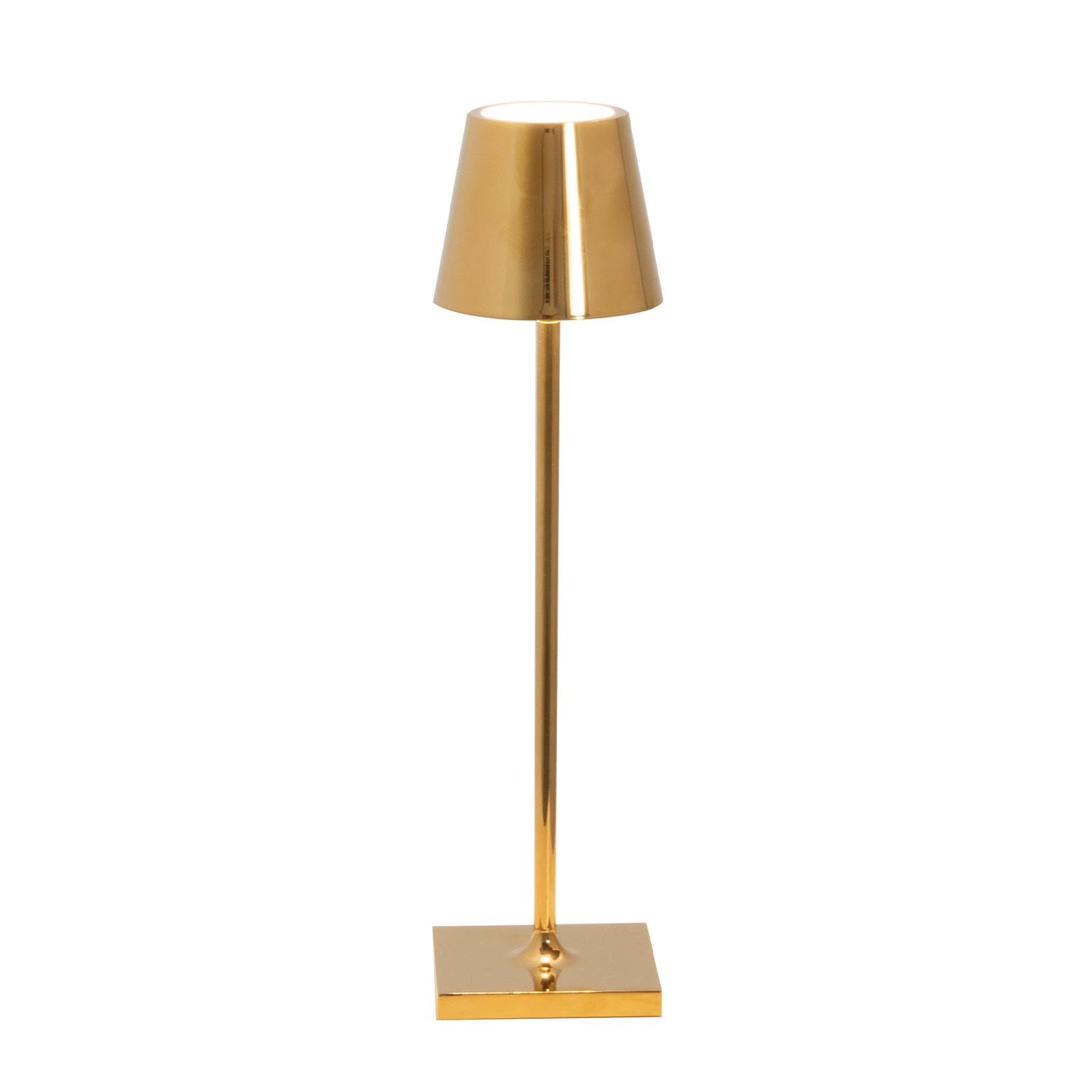 Zafferano, Poldina Micro Lamp with Glossy Gold Finish, Rechargeable Cordless Table Lamp with Touch Controls, Usable as an Indoor Lamp, Dimmer, 2200-3000 K, Height 10.8 Inches