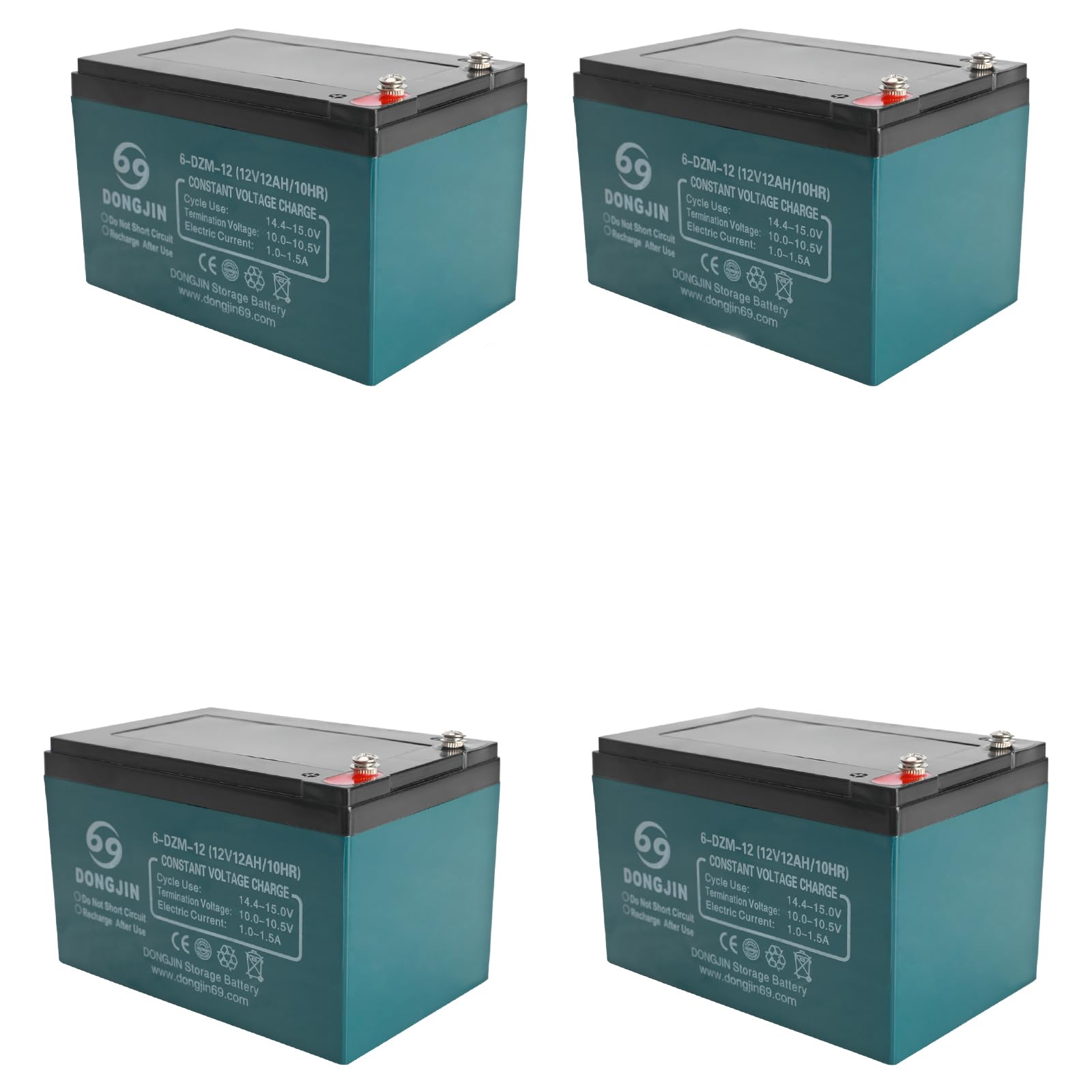 YC Yier 4 Pack 6-DZM-12 6DZM12 12V 12Ah Rechargeable Lead Acid Battery Nuts and Bolts for 48V Mobility Scooter Electric Go Kart Golf Cart Wheelchair Razor Dirt Quad Bike MX650 MX500 Motorcycle