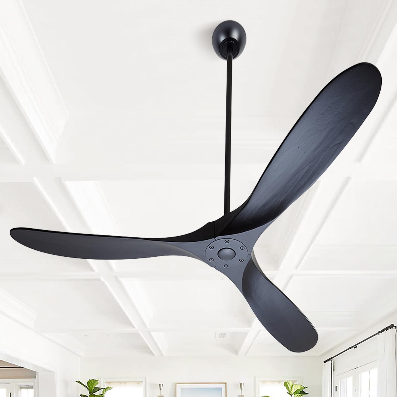 ZIMOFLL 52" Ceiling Fans without Lights, Ceiling Fan no Light with 3 Blades, Solid Wood Ceiling Fan with Remote Control and DC Motor, Indoor Outdoor Ceiling Fans for Patios-Black