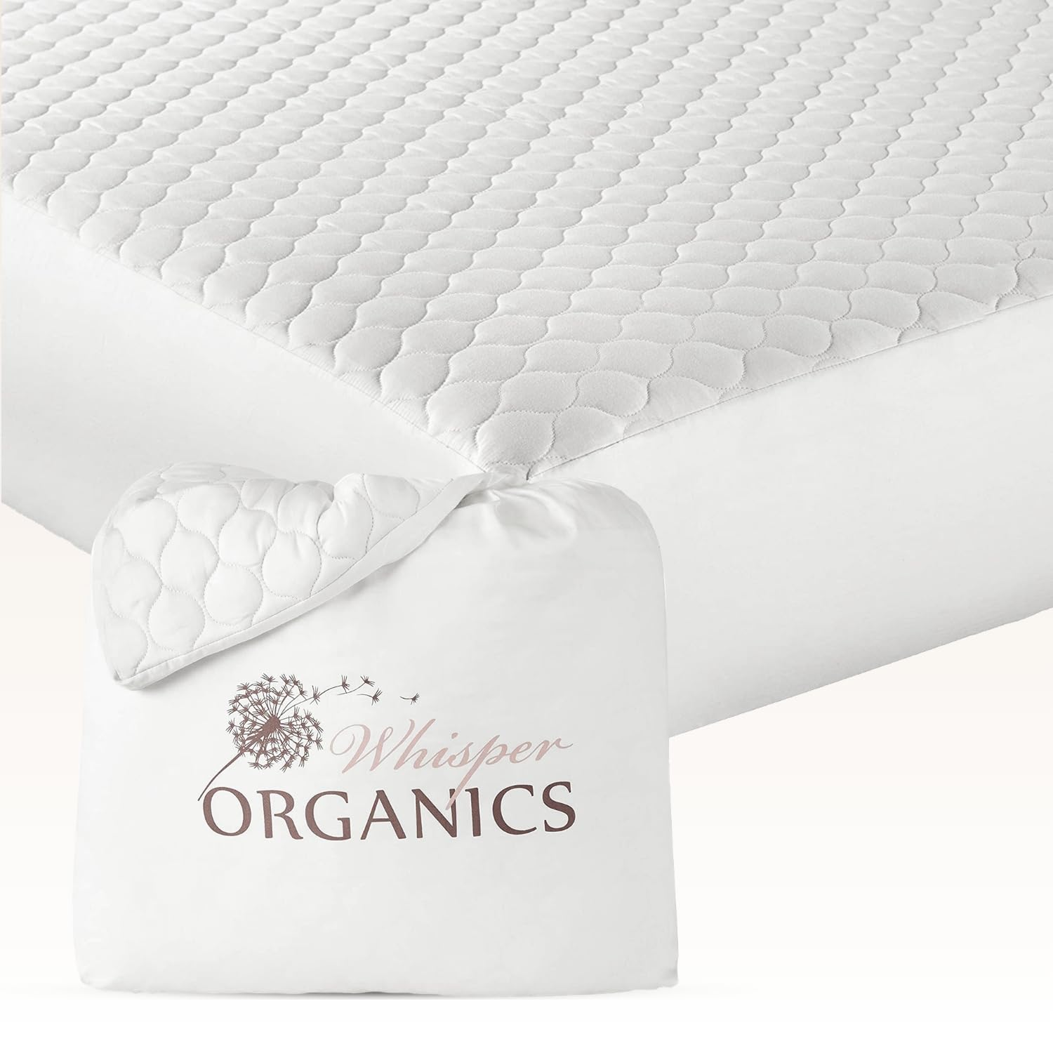 100% Cotton Organic Mattress Pad - Breathable & Cooling Mattress Protector Cal King - Premium 300GSM Quilted and Noiseless Machine Washable Organic Mattress Protector (White, Cal King)