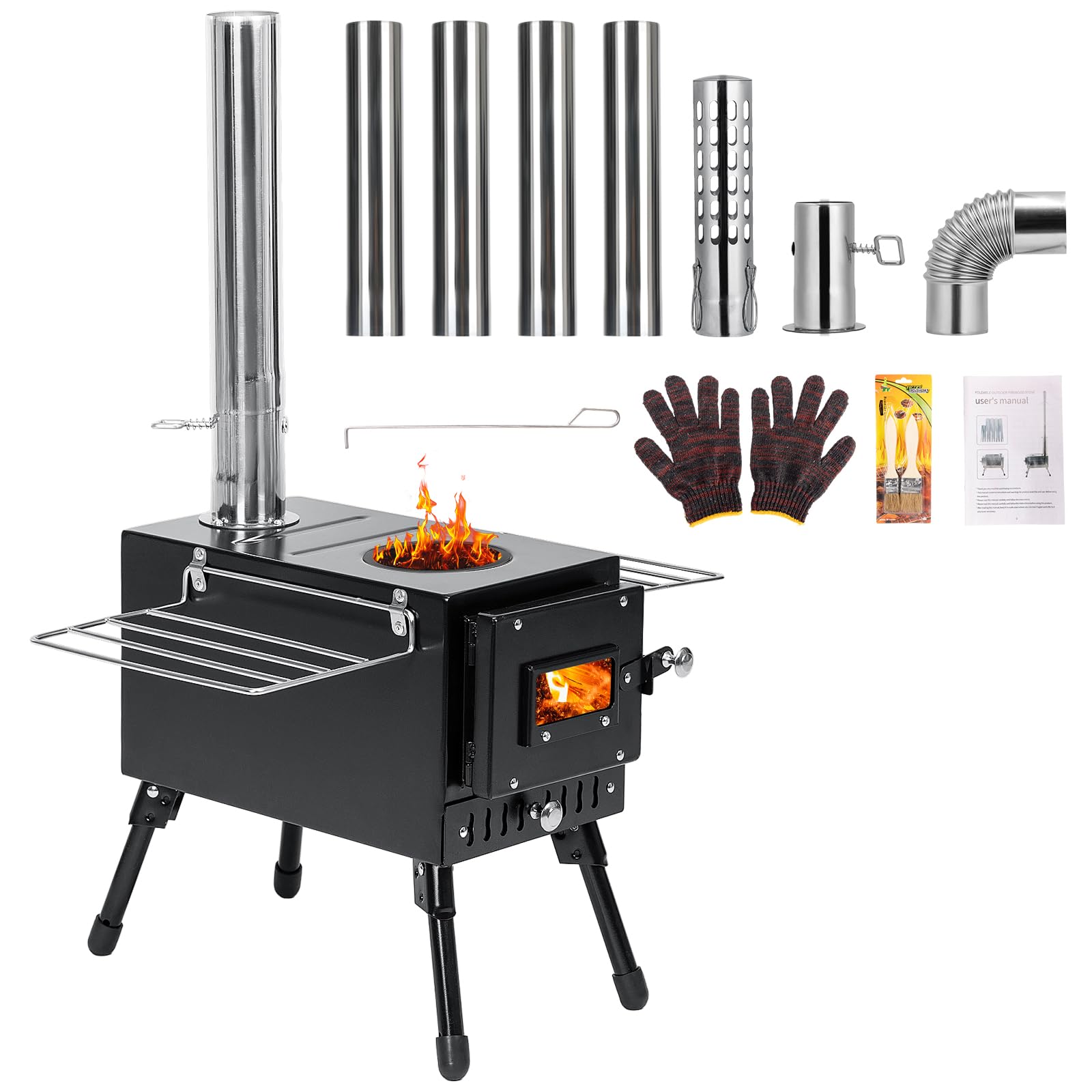 YRenZ Wood Stove, Outdoor Wood Burning Stove, Camping stove, Portable Tent Stove with Heat Control Stovepipe & Elbow pipe for Outdoor Cooking, Camping and Ice-fishing
