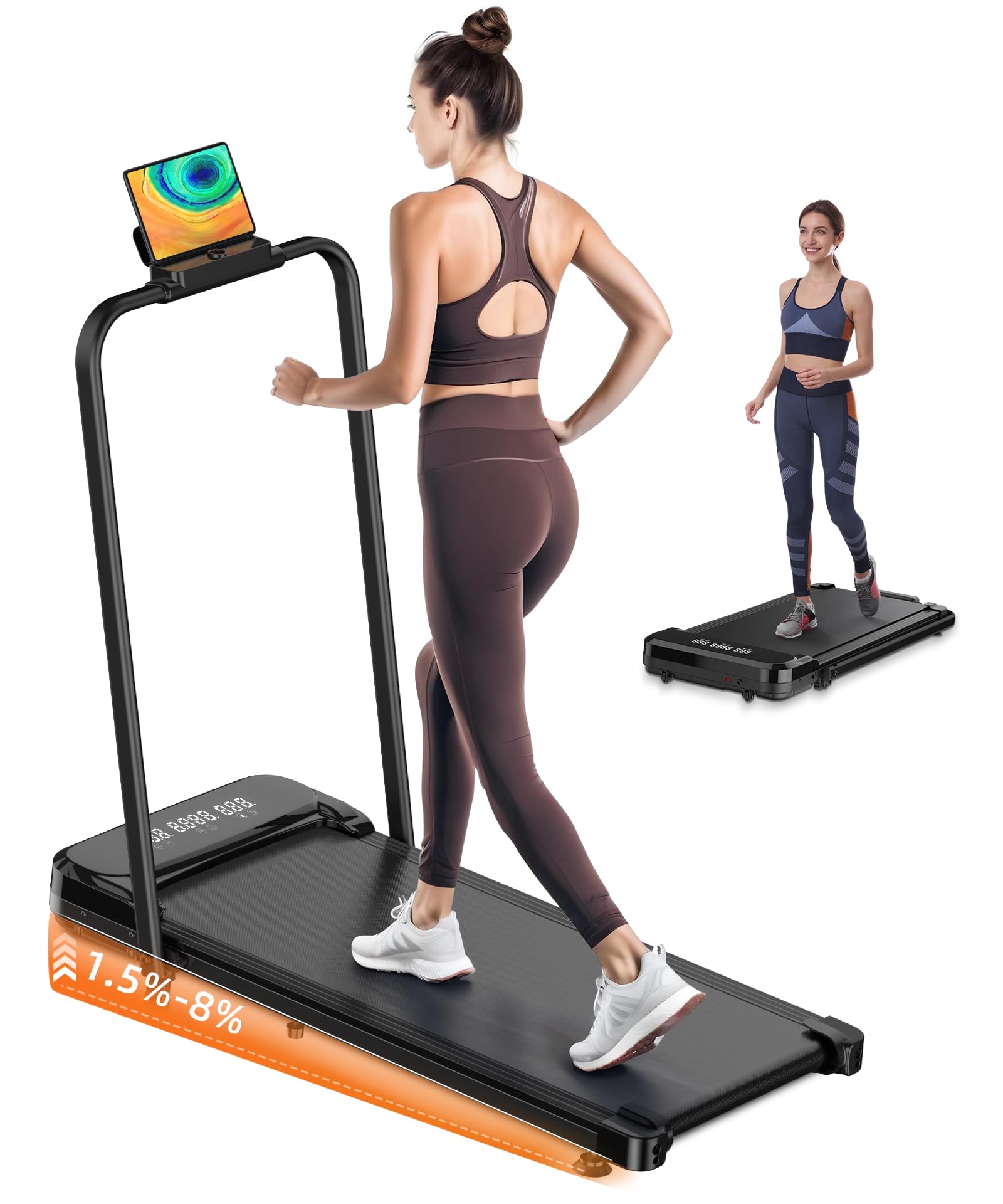 Zisgner Walking Pad, Under Desk Treadmill, Walking Pad with Incline, 2 in 1 Treadmills for Home/Office, Compact Portable Foldable Treadmill, Installation-Free Low Noise, Safety Lock and LED Display
