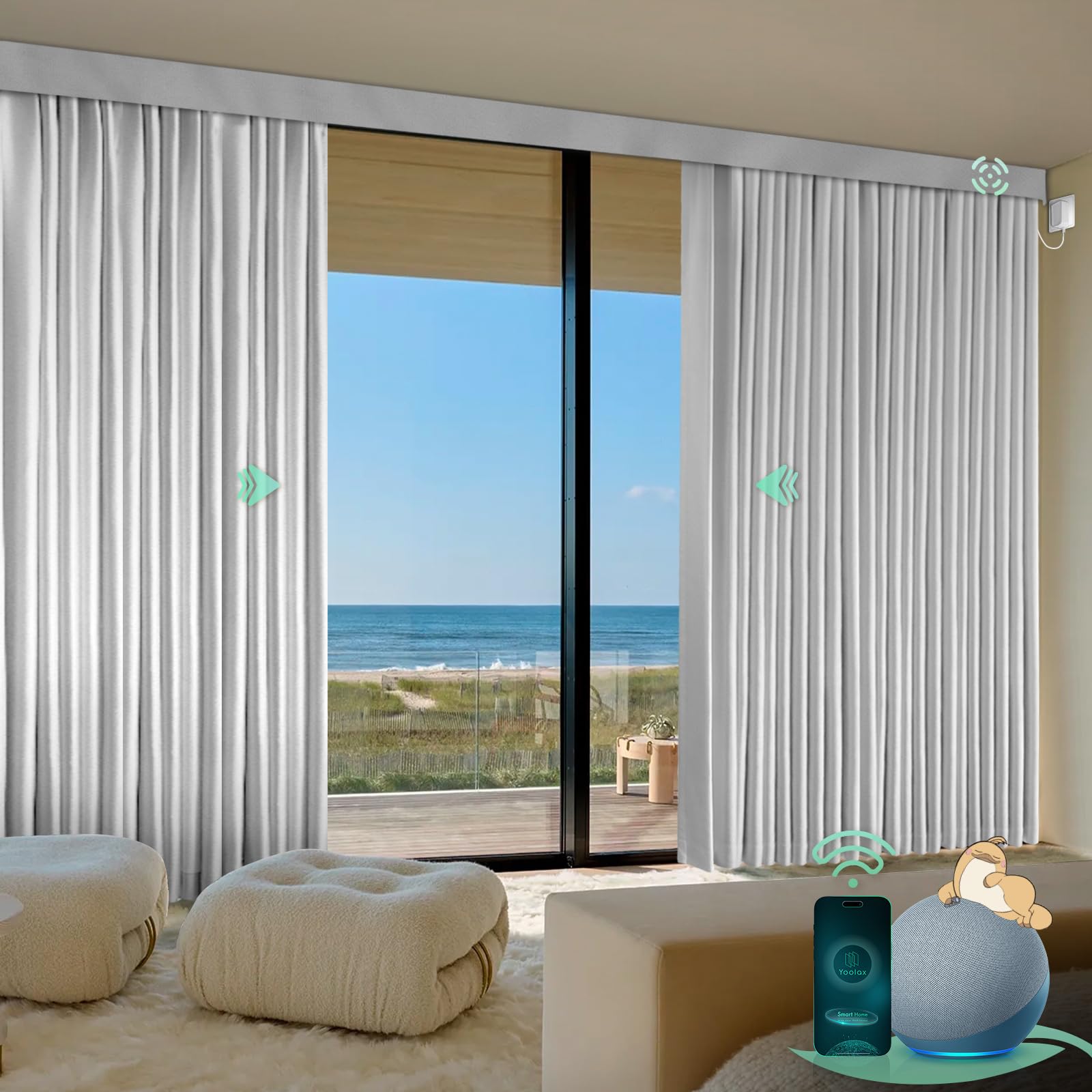 Yoolax Smart Retractable Curtain Compatible with Alexa and Google Home, Motorized Curtain Hardwired with Remote Customized Size (Light Grey)